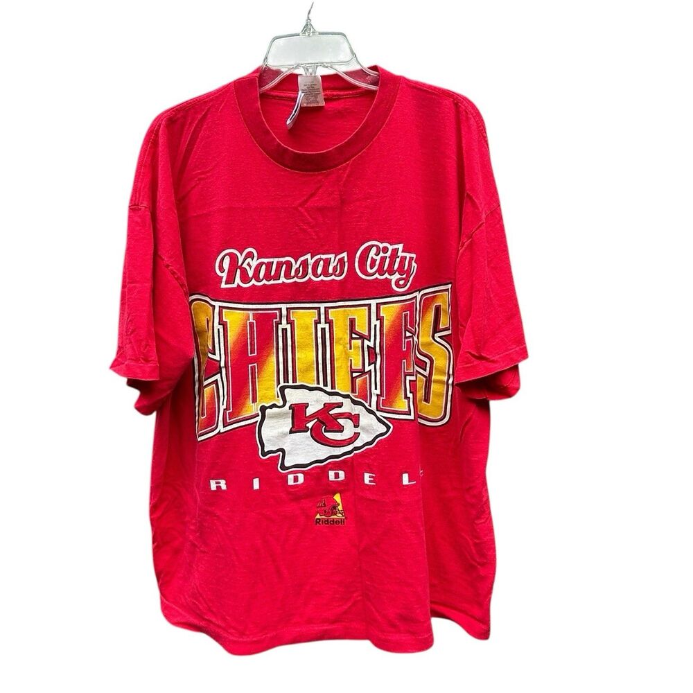 Vintage 1997 Kansas City Chiefs Riddell T-Shirt Single Stitch 90s‎ XXL-READ Hole